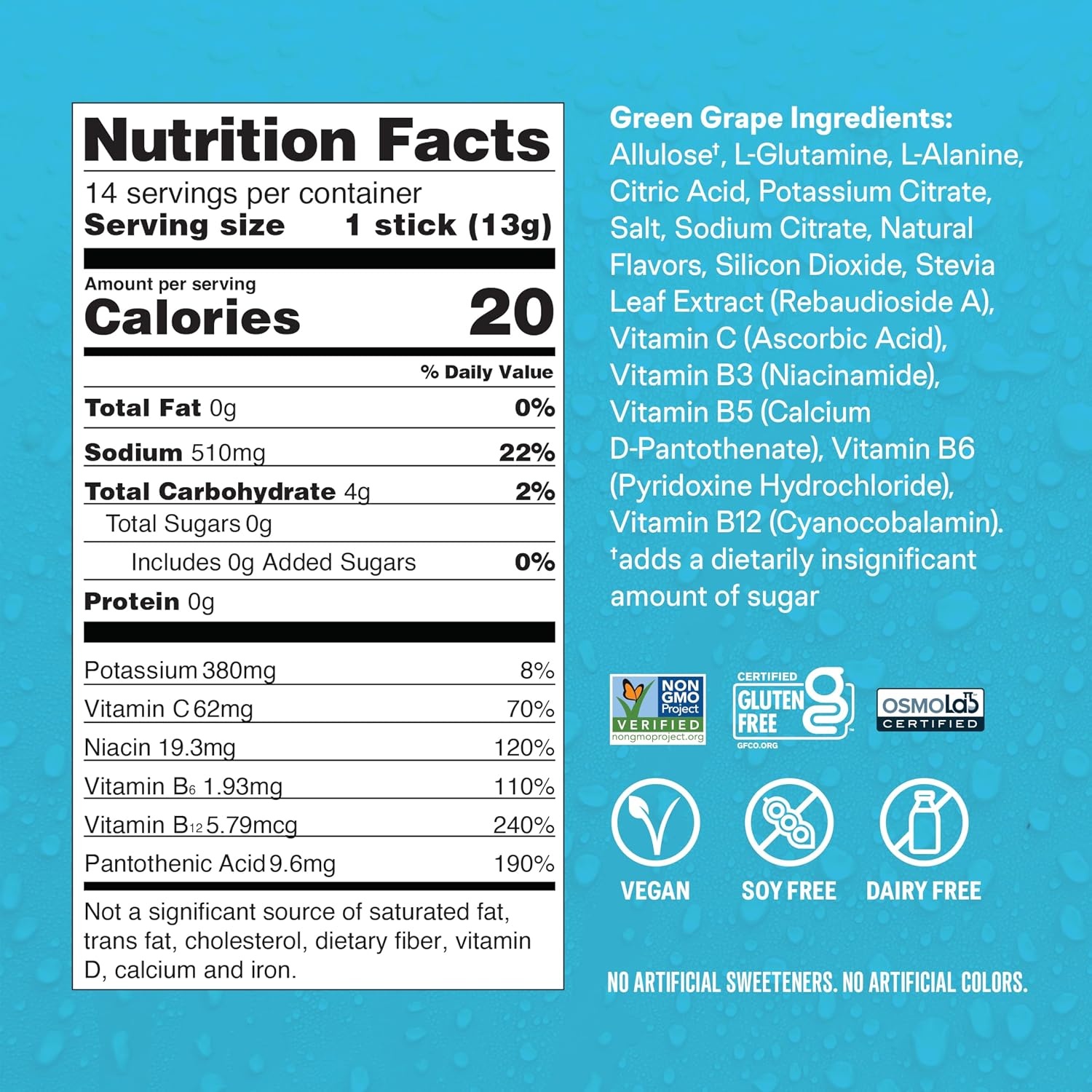 image:imageLiquid IV Hydration Multiplier SugarFree Raspberry Melon Electrolyte Powder Drink Mix 1 Pack 14 ServingsGreen Grape