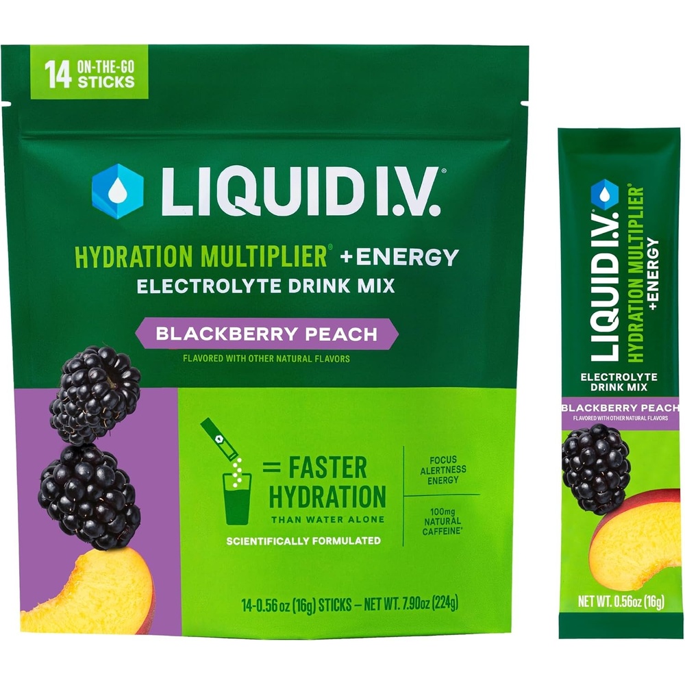 image:imageLiquid IV Hydration Multiplier Energy Mango Tamarind Electrolyte Powder Drink Mix 1 Pack 14 ServingsBlackberry Peach
