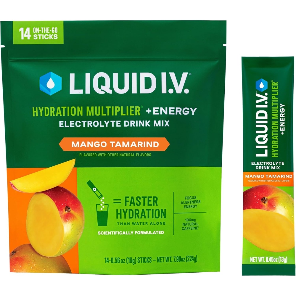 image:imageLiquid IV Hydration Multiplier Energy Mango Tamarind Electrolyte Powder Drink Mix 1 Pack 14 ServingsMango Tamarind