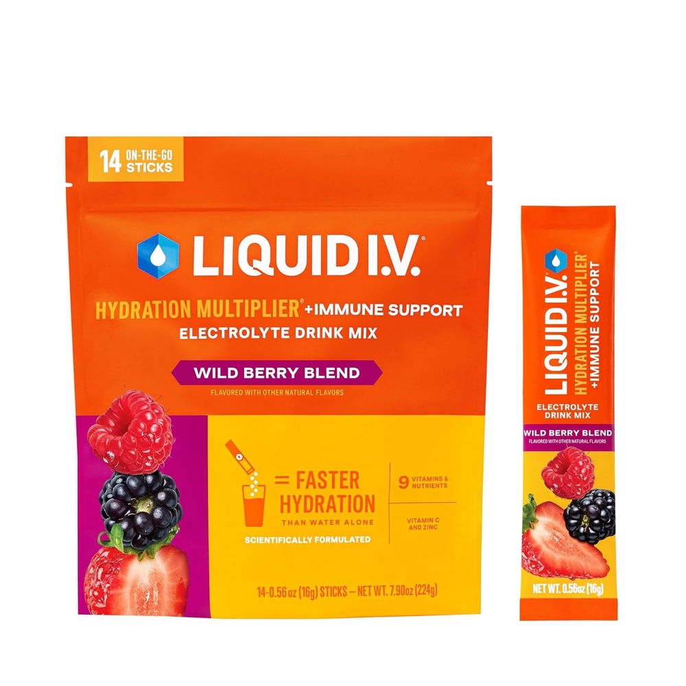 image:imageLiquid IV Hydration Multiplier Immune Support  Wild Berry Blend  Electrolyte Powder Drink Mix  1 Pack 14 ServingsWild Berry Blend