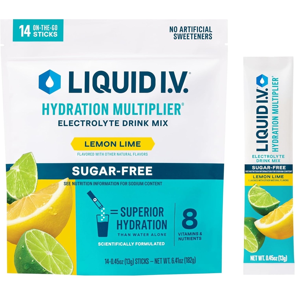 image:imageLiquid IV Hydration Multiplier SugarFree Raspberry Melon Electrolyte Powder Drink Mix 1 Pack 14 ServingsLemon Lime