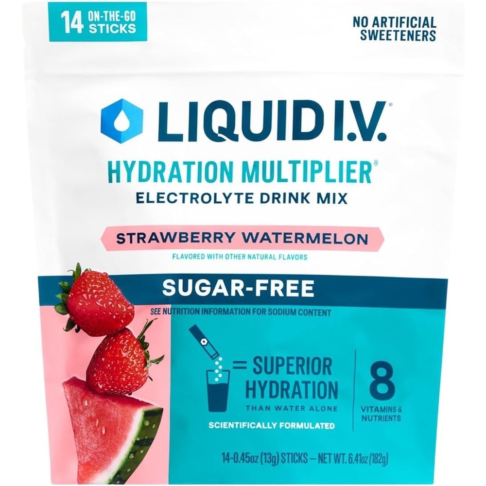 image:imageLiquid IV Hydration Multiplier SugarFree Raspberry Melon Electrolyte Powder Drink Mix 1 Pack 14 ServingsStrawberry Watermelon